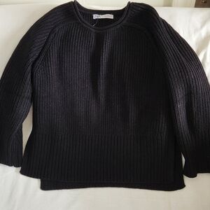 Zara Black Crew Neck Chunky Knit Sweater NWOT